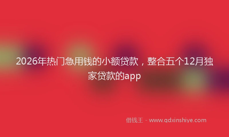 2026年热门急用钱的小额贷款，整合五个12月独家贷款的app