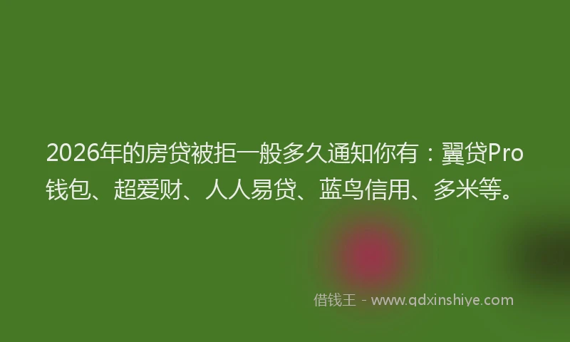 2026年的房贷被拒一般多久通知你有:翼贷Pro钱包、超爱财、人人易贷、蓝鸟信用、多米等。