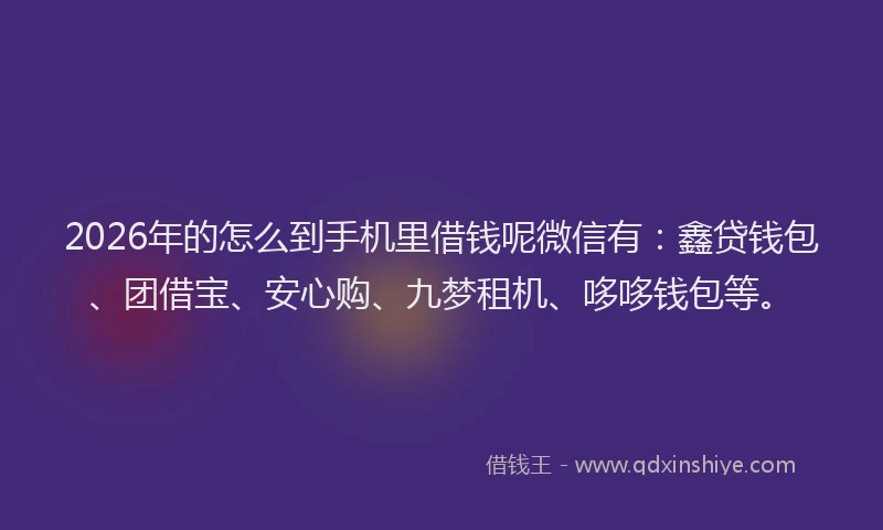 2026年的怎么到手机里借钱呢微信有：鑫贷钱包、团借宝、安心购、九梦租机、哆哆钱包等。