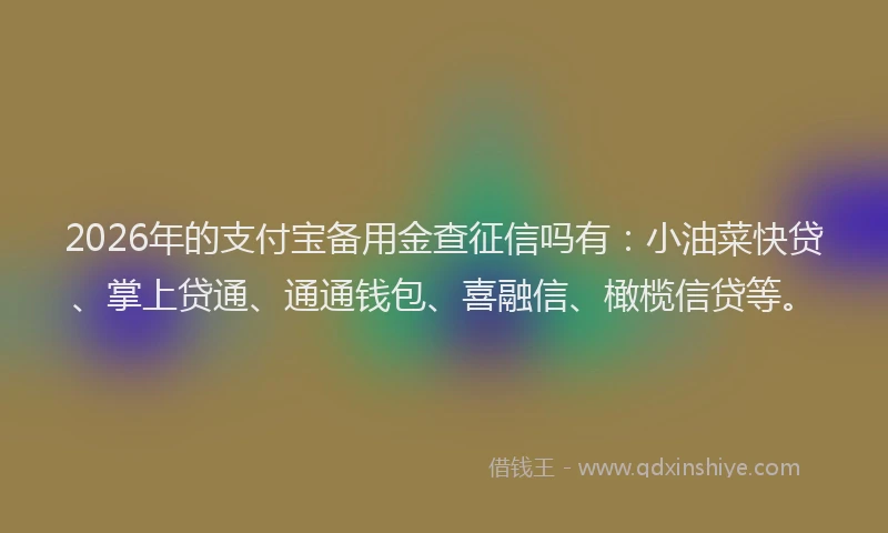 2026年的支付宝备用金查征信吗有:小油菜快贷、掌上贷通、通通钱包、喜融信、橄榄信贷等。