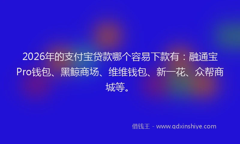 2026年的支付宝贷款哪个容易下款有：融通宝Pro钱包、黑鲸商场、维维钱包、新一花、众帮商城等。