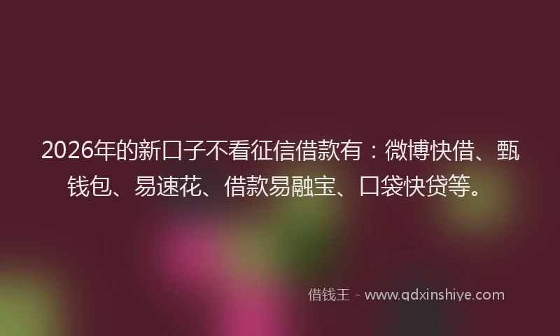 2026年的新口子不看征信借款有：微博快借、甄钱包、易速花、借款易融宝、口袋快贷等。