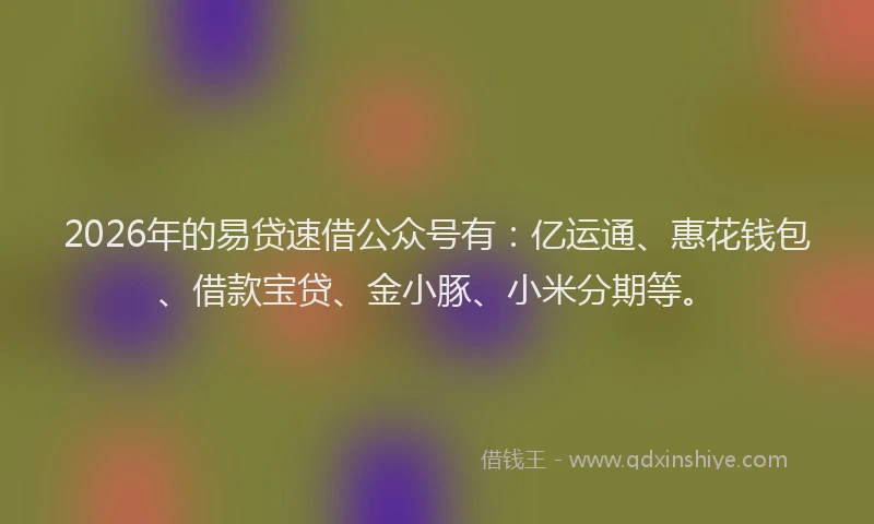 2026年的易贷速借公众号有：亿运通、惠花钱包、借款宝贷、金小豚、小米分期等。