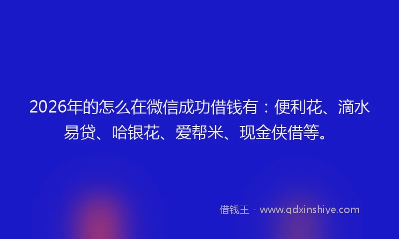 2026年的怎么在微信成功借钱有：便利花、滴水易贷、哈银花、爱帮米、现金侠借等。