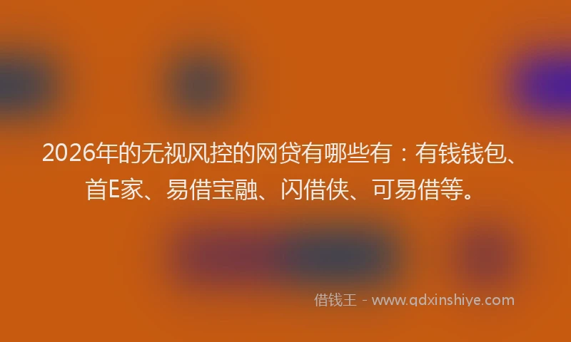 2026年的无视风控的网贷有哪些有：有钱钱包、首E家、易借宝融、闪借侠、可易借等。