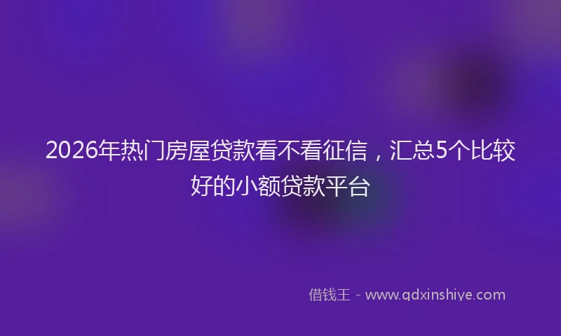 2026年热门房屋贷款看不看征信,汇总5个比较好的小额贷款平台