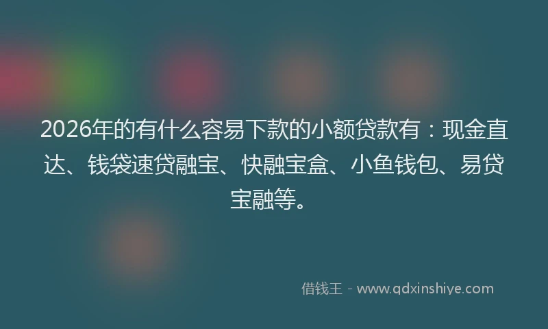 2026年的有什么容易下款的小额贷款有：现金直达、钱袋速贷融宝、快融宝盒、小鱼钱包、易贷宝融等。