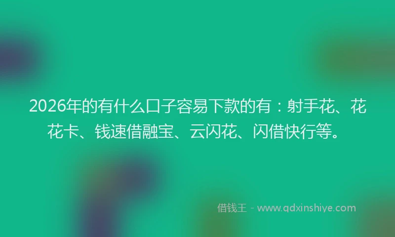 2026年的有什么口子容易下款的有：射手花、花花卡、钱速借融宝、云闪花、闪借快行等。