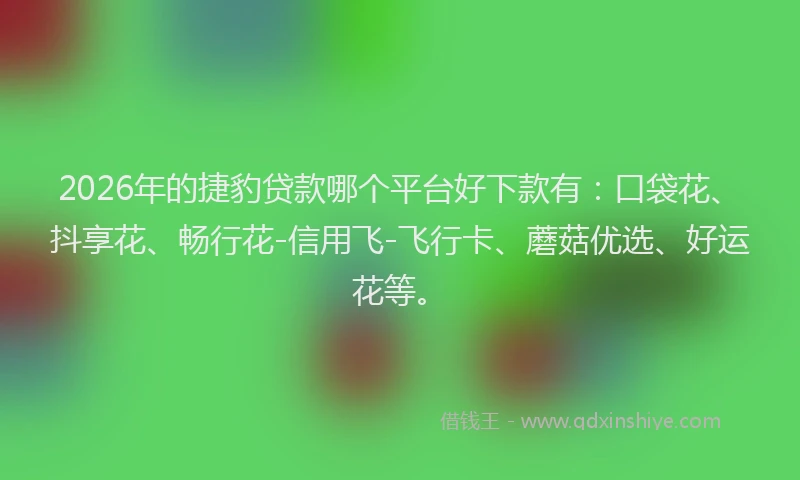 2026年的捷豹贷款哪个平台好下款有：口袋花、抖享花、畅行花-信用飞-飞行卡、蘑菇优选、好运花等。