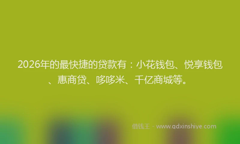 2026年的最快捷的贷款有：小花钱包、悦享钱包、惠商贷、哆哆米、千亿商城等。