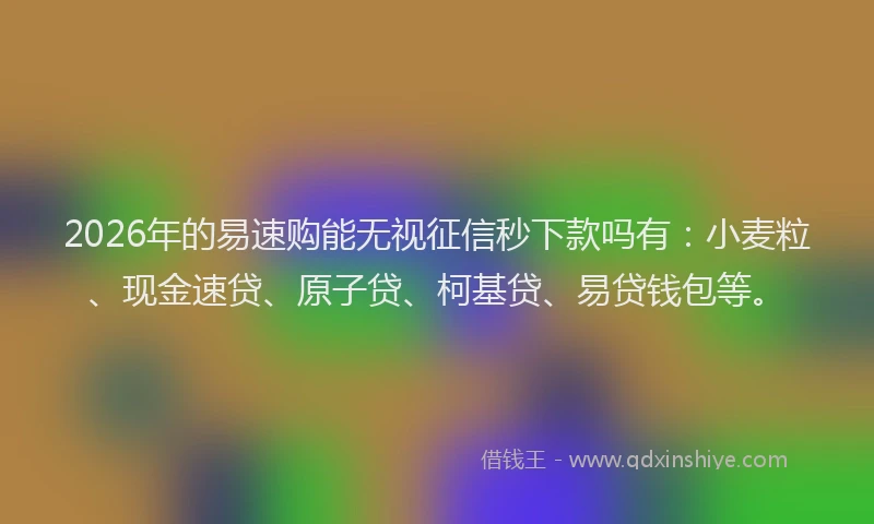 2026年的易速购能无视征信秒下款吗有：小麦粒、现金速贷、原子贷、柯基贷、易贷钱包等。