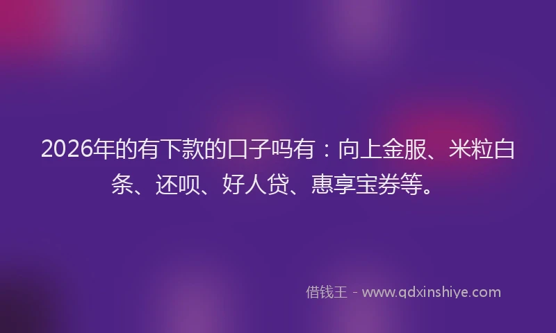 2026年的有下款的口子吗有：向上金服、米粒白条、还呗、好人贷、惠享宝券等。