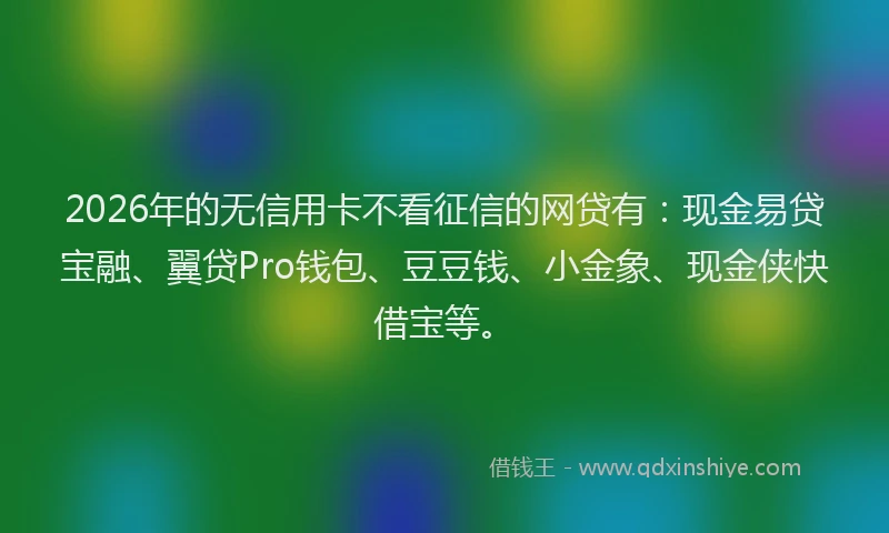 2026年的无信用卡不看征信的网贷有：现金易贷宝融、翼贷Pro钱包、豆豆钱、小金象、现金侠快借宝等。