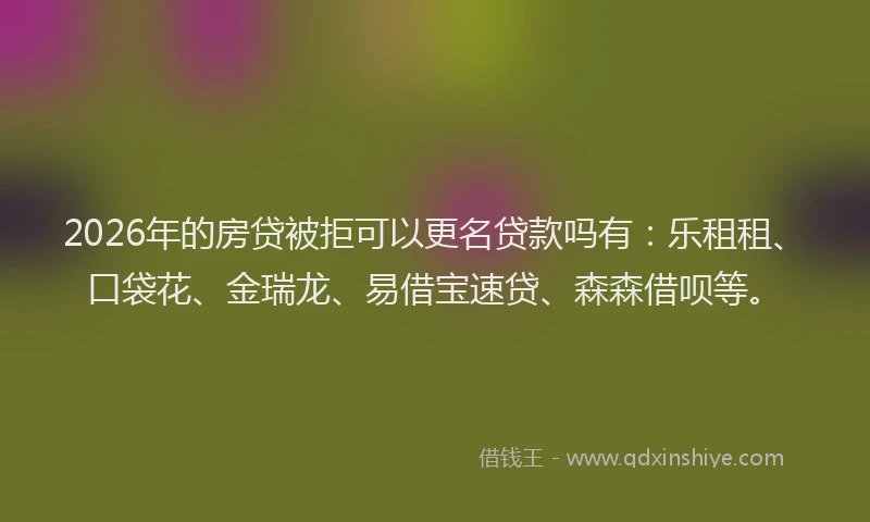 2026年的房贷被拒可以更名贷款吗有：乐租租、口袋花、金瑞龙、易借宝速贷、森森借呗等。
