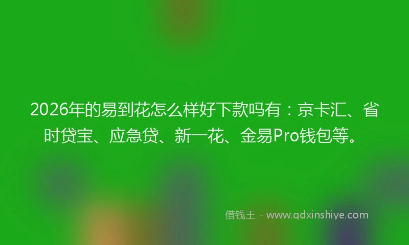 2026年的易到花怎么样好下款吗有：京卡汇、省时贷宝、应急贷、新一花、金易Pro钱包等。
