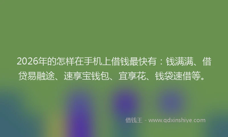 2026年的怎样在手机上借钱最快有：钱满满、借贷易融途、速享宝钱包、宜享花、钱袋速借等。