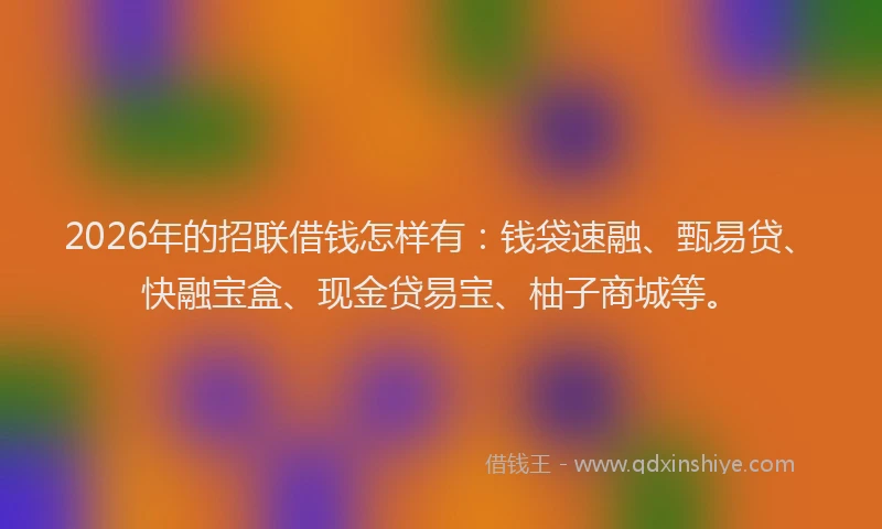 2026年的招联借钱怎样有：钱袋速融、甄易贷、快融宝盒、现金贷易宝、柚子商城等。