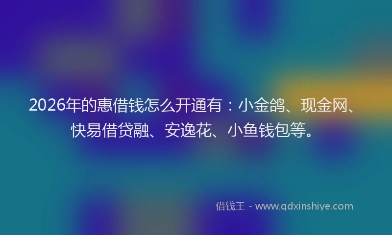 2026年的惠借钱怎么开通有：小金鸽、现金网、快易借贷融、安逸花、小鱼钱包等。