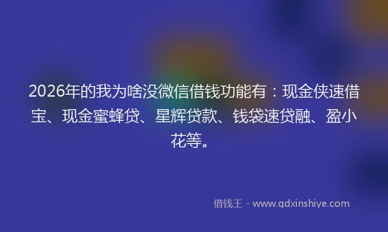 2026年的我为啥没微信借钱功能有：现金侠速借宝、现金蜜蜂贷、星辉贷款、钱袋速贷融、盈小花等。