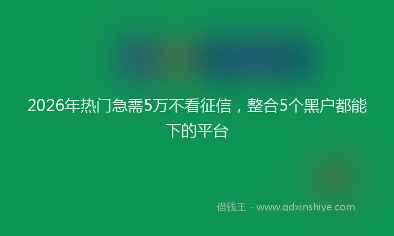 2026年热门急需5万不看征信，整合5个黑户都能下的平台