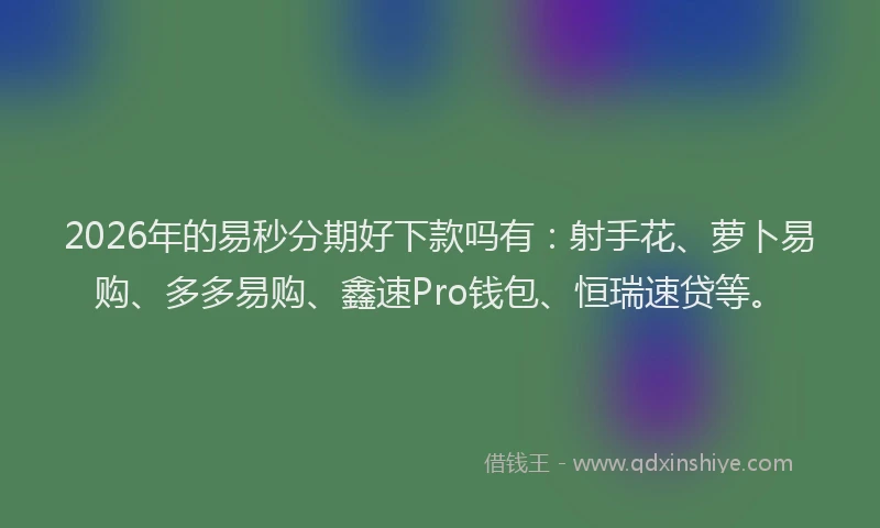 2026年的易秒分期好下款吗有：射手花、萝卜易购、多多易购、鑫速Pro钱包、恒瑞速贷等。