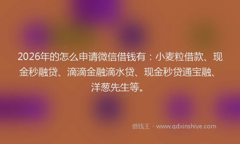2026年的怎么申请微信借钱有：小麦粒借款、现金秒融贷、滴滴金融滴水贷、现金秒贷通宝融、洋葱先生等。