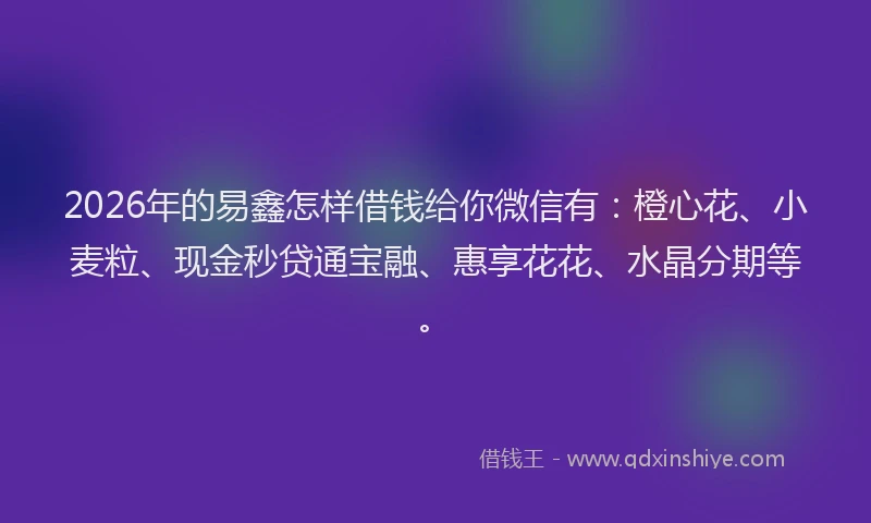 2026年的易鑫怎样借钱给你微信有：橙心花、小麦粒、现金秒贷通宝融、惠享花花、水晶分期等。