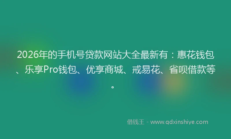 2026年的手机号贷款网站大全最新有：惠花钱包、乐享Pro钱包、优享商城、戒易花、省呗借款等。