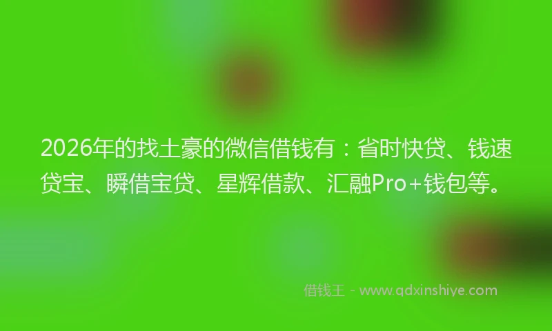 2026年的找土豪的微信借钱有：省时快贷、钱速贷宝、瞬借宝贷、星辉借款、汇融Pro+钱包等。