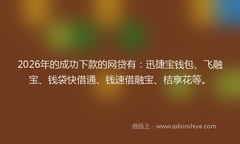 2026年的成功下款的网贷有：迅捷宝钱包、飞融宝、钱袋快借通、钱速借融宝、桔享花等。
