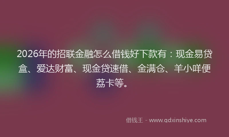 2026年的招联金融怎么借钱好下款有：现金易贷盒、爱达财富、现金贷速借、金满仓、羊小咩便荔卡等。