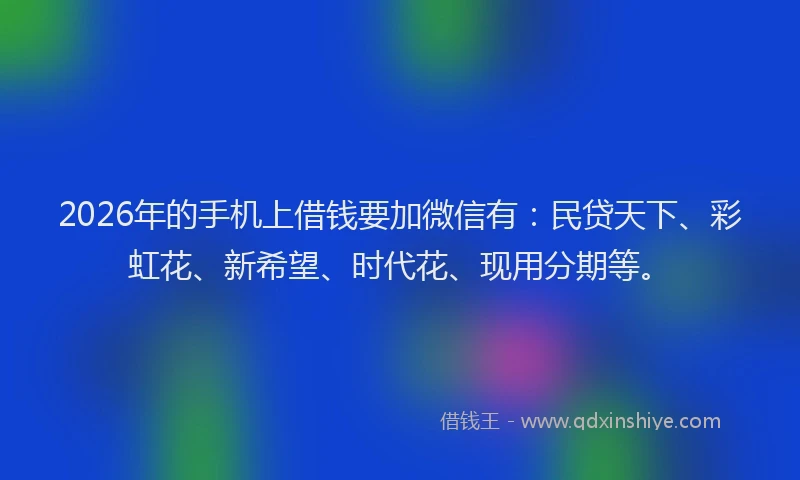 2026年的手机上借钱要加微信有：民贷天下、彩虹花、新希望、时代花、现用分期等。