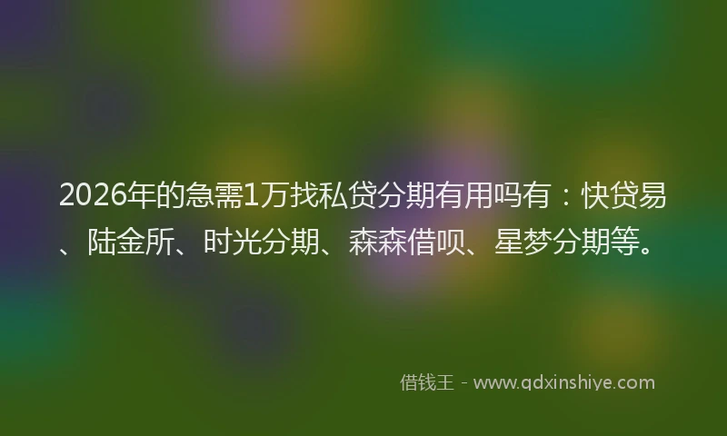 2026年的急需1万找私贷分期有用吗有：快贷易、陆金所、时光分期、森森借呗、星梦分期等。