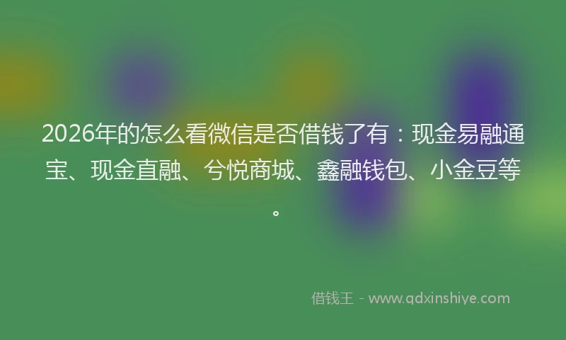 2026年的怎么看微信是否借钱了有：现金易融通宝、现金直融、兮悦商城、鑫融钱包、小金豆等。