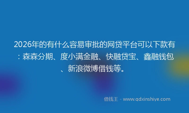 2026年的有什么容易审批的网贷平台可以下款有：森森分期、度小满金融、快融贷宝、鑫融钱包、新浪微博借钱等。