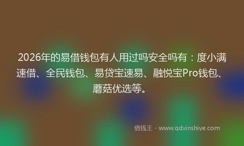 2026年的易借钱包有人用过吗安全吗有：度小满速借、全民钱包、易贷宝速易、融悦宝Pro钱包、蘑菇优选等。