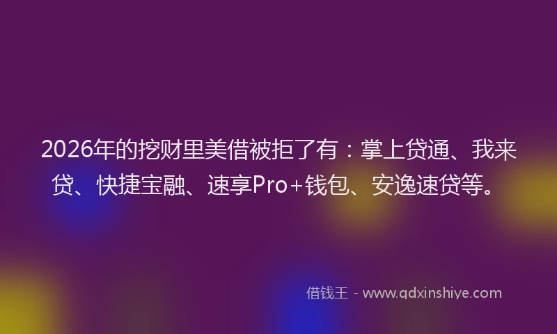 2026年的挖财里美借被拒了有：掌上贷通、我来贷、快捷宝融、速享Pro+钱包、安逸速贷等。