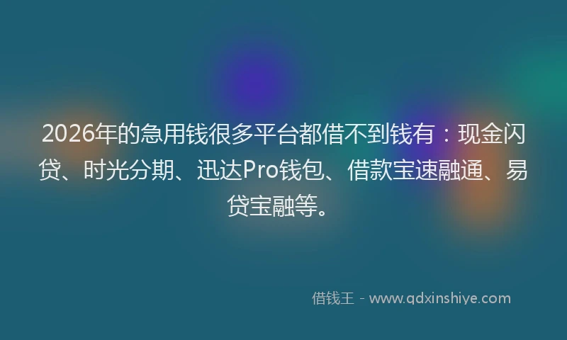 2026年的急用钱很多平台都借不到钱有：现金闪贷、时光分期、迅达Pro钱包、借款宝速融通、易贷宝融等。