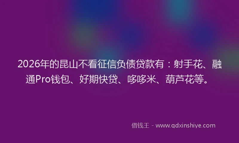 2026年的昆山不看征信负债贷款有：射手花、融通Pro钱包、好期快贷、哆哆米、葫芦花等。