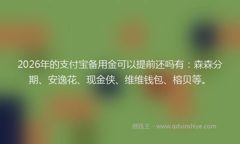 2026年的支付宝备用金可以提前还吗有：森森分期、安逸花、现金侠、维维钱包、榕贝等。