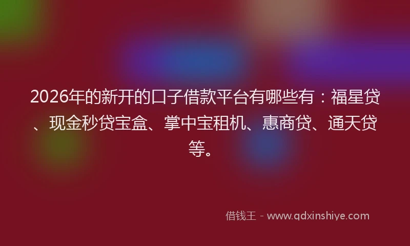 2026年的新开的口子借款平台有哪些有：福星贷、现金秒贷宝盒、掌中宝租机、惠商贷、通天贷等。