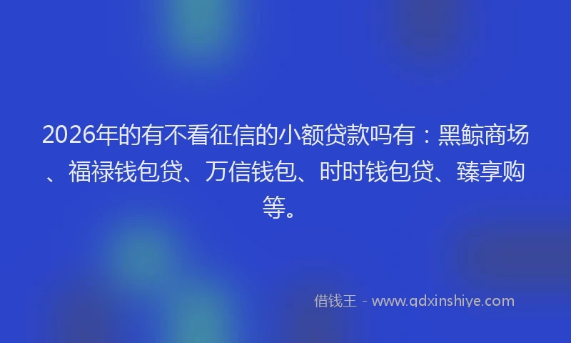 2026年的有不看征信的小额贷款吗有：黑鲸商场、福禄钱包贷、万信钱包、时时钱包贷、臻享购等。