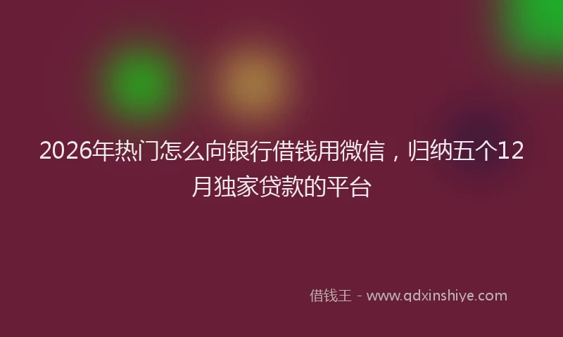 2026年热门怎么向银行借钱用微信，归纳五个12月独家贷款的平台