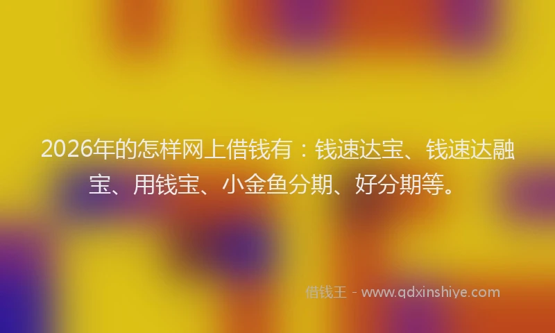 2026年的怎样网上借钱有：钱速达宝、钱速达融宝、用钱宝、小金鱼分期、好分期等。