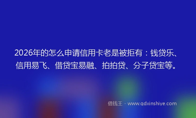 2026年的怎么申请信用卡老是被拒有：钱贷乐、信用易飞、借贷宝易融、拍拍贷、分子贷宝等。