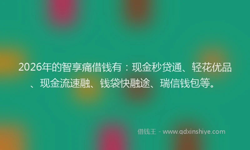2026年的智享痛借钱有：现金秒贷通、轻花优品、现金流速融、钱袋快融途、瑞信钱包等。