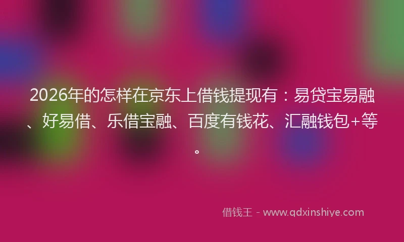 2026年的怎样在京东上借钱提现有:易贷宝易融、好易借、乐借宝融、百度有钱花、汇融钱包+等。