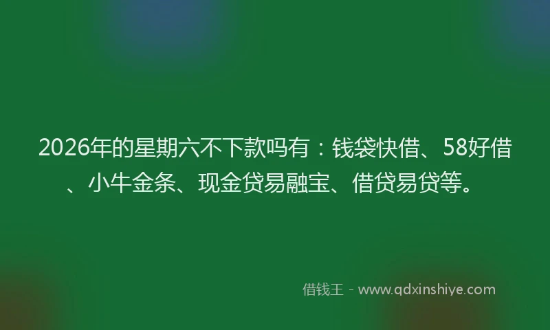 2026年的星期六不下款吗有：钱袋快借、58好借、小牛金条、现金贷易融宝、借贷易贷等。