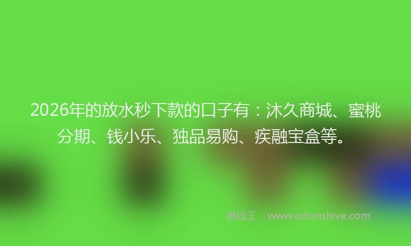 2026年的放水秒下款的口子有：沐久商城、蜜桃分期、钱小乐、独品易购、疾融宝盒等。