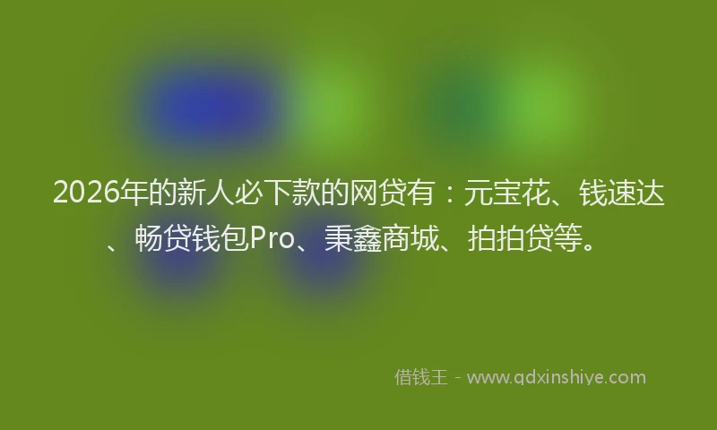 2026年的新人必下款的网贷有：元宝花、钱速达、畅贷钱包Pro、秉鑫商城、拍拍贷等。